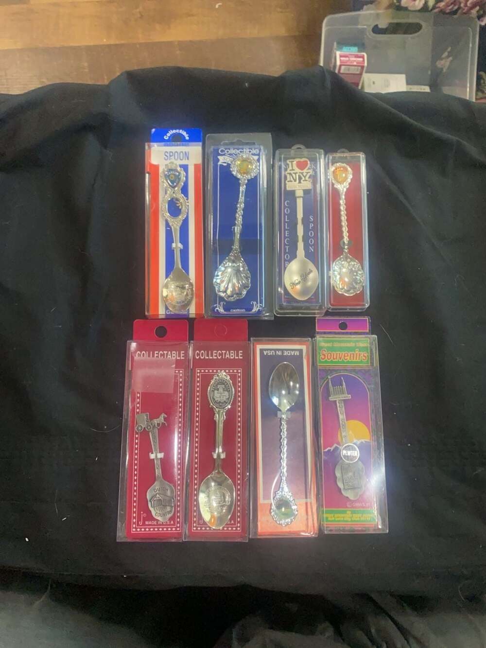 Lot of 8 Vintage Collectible Souvenir Spoons in Original Packaging